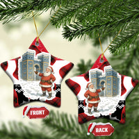 Iraq Christmas Ceramic Ornament with Santa Ishtar Gate Red Plaid and Snowflake Reindeer Pattern - Wonder Print Shop
