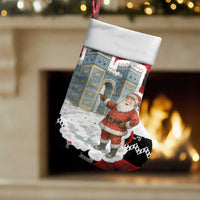 Iraq Christmas Stocking with Santa Ishtar Gate Red Plaid and Snowflake Reindeer Pattern - Wonder Print Shop