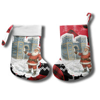 Iraq Christmas Stocking with Santa Ishtar Gate Red Plaid and Snowflake Reindeer Pattern - Wonder Print Shop