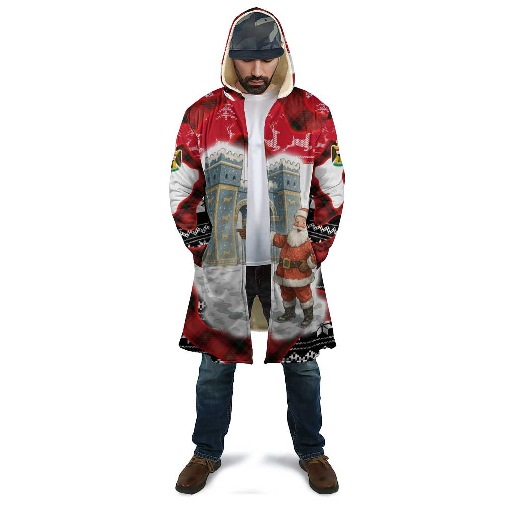 Iraq Christmas Cloak with Santa Ishtar Gate Red Plaid and Snowflake Reindeer Pattern - Wonder Print Shop