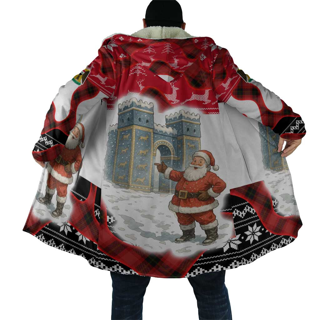 Iraq Christmas Cloak with Santa Ishtar Gate Red Plaid and Snowflake Reindeer Pattern - Wonder Print Shop