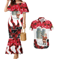 Iraq Christmas Couples Matching Mermaid Dress and Hawaiian Shirt with Santa Ishtar Gate Red Plaid and Snowflake Reindeer Pattern - Wonder Print Shop