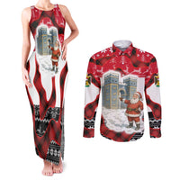 Iraq Christmas Couples Matching Tank Maxi Dress and Long Sleeve Button Shirt with Santa Ishtar Gate Red Plaid and Snowflake Reindeer Pattern - Wonder Print Shop