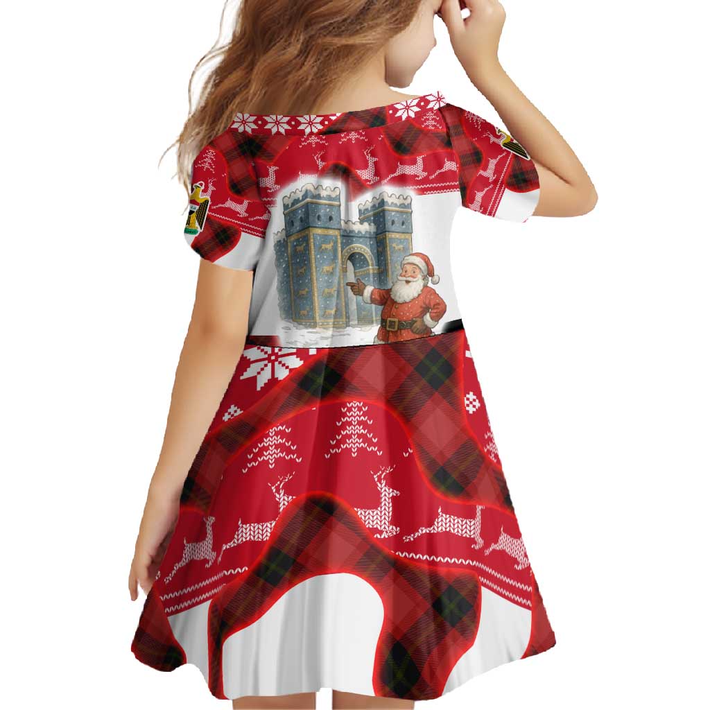 Iraq Christmas Family Matching Mermaid Dress and Hawaiian Shirt with Santa Ishtar Gate Red Plaid and Snowflake Reindeer Pattern - Wonder Print Shop
