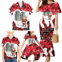 Iraq Christmas Family Matching Mermaid Dress and Hawaiian Shirt with Santa Ishtar Gate Red Plaid and Snowflake Reindeer Pattern - Wonder Print Shop