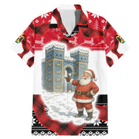 Iraq Christmas Family Matching Mermaid Dress and Hawaiian Shirt with Santa Ishtar Gate Red Plaid and Snowflake Reindeer Pattern - Wonder Print Shop