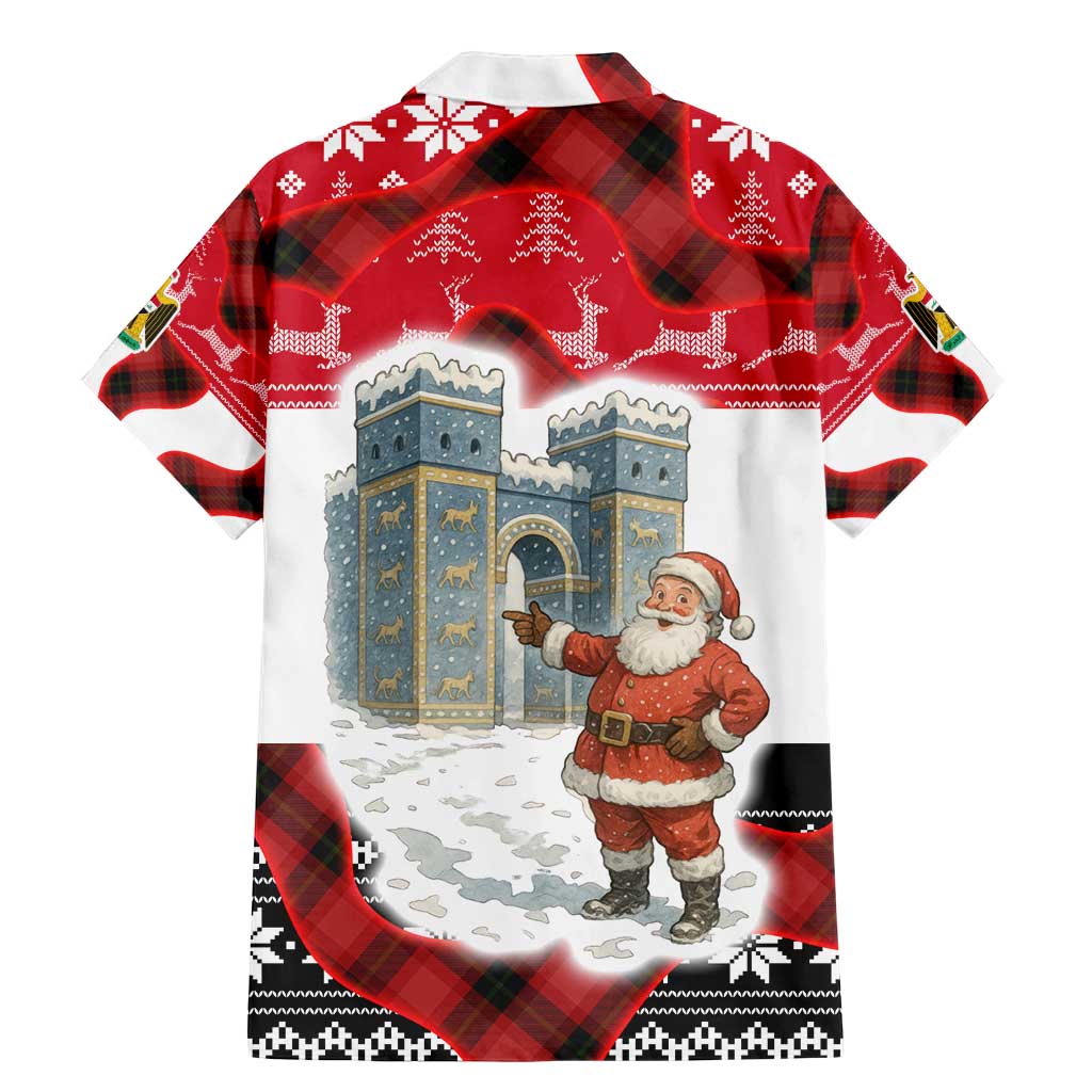 Iraq Christmas Family Matching Mermaid Dress and Hawaiian Shirt with Santa Ishtar Gate Red Plaid and Snowflake Reindeer Pattern - Wonder Print Shop