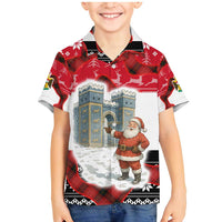 Iraq Christmas Family Matching Mermaid Dress and Hawaiian Shirt with Santa Ishtar Gate Red Plaid and Snowflake Reindeer Pattern - Wonder Print Shop