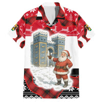 Iraq Christmas Family Matching Off The Shoulder Long Sleeve Dress and Hawaiian Shirt with Santa Ishtar Gate Red Plaid and Snowflake Reindeer Pattern - Wonder Print Shop