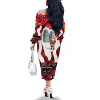 Iraq Christmas Family Matching Off The Shoulder Long Sleeve Dress and Hawaiian Shirt with Santa Ishtar Gate Red Plaid and Snowflake Reindeer Pattern - Wonder Print Shop