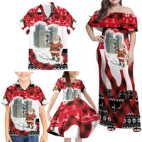 Iraq Christmas Family Matching Off Shoulder Maxi Dress and Hawaiian Shirt with Santa Ishtar Gate Red Plaid and Snowflake Reindeer Pattern - Wonder Print Shop