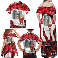 Iraq Christmas Family Matching Off Shoulder Maxi Dress and Hawaiian Shirt with Santa Ishtar Gate Red Plaid and Snowflake Reindeer Pattern - Wonder Print Shop