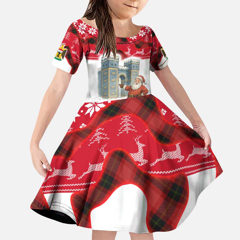 Iraq Christmas Family Matching Puletasi and Hawaiian Shirt with Santa Ishtar Gate Red Plaid and Snowflake Reindeer Pattern - Wonder Print Shop