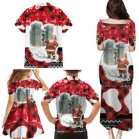 Iraq Christmas Family Matching Puletasi and Hawaiian Shirt with Santa Ishtar Gate Red Plaid and Snowflake Reindeer Pattern - Wonder Print Shop
