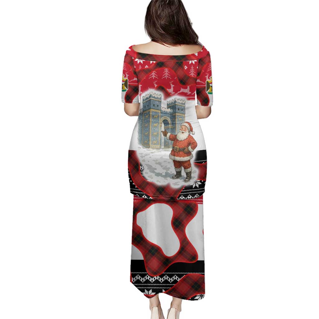 Iraq Christmas Family Matching Puletasi and Hawaiian Shirt with Santa Ishtar Gate Red Plaid and Snowflake Reindeer Pattern - Wonder Print Shop