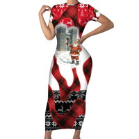 Iraq Christmas Family Matching Short Sleeve Bodycon Dress and Hawaiian Shirt with Santa Ishtar Gate Red Plaid and Snowflake Reindeer Pattern - Wonder Print Shop