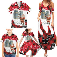 Iraq Christmas Family Matching Summer Maxi Dress and Hawaiian Shirt with Santa Ishtar Gate Red Plaid and Snowflake Reindeer Pattern - Wonder Print Shop