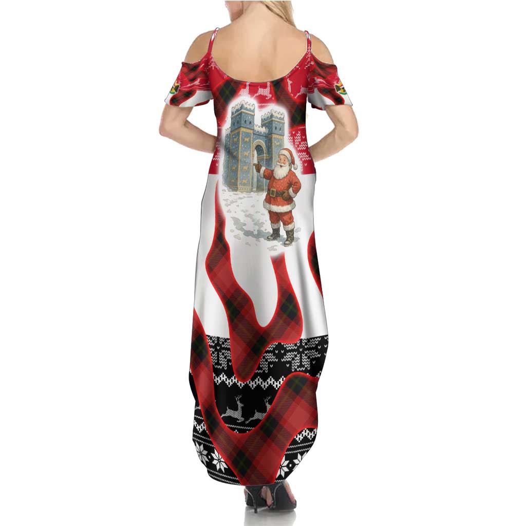 Iraq Christmas Family Matching Summer Maxi Dress and Hawaiian Shirt with Santa Ishtar Gate Red Plaid and Snowflake Reindeer Pattern - Wonder Print Shop