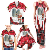 Iraq Christmas Family Matching Tank Maxi Dress and Hawaiian Shirt with Santa Ishtar Gate Red Plaid and Snowflake Reindeer Pattern - Wonder Print Shop