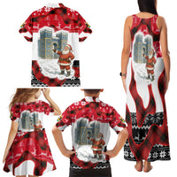 Iraq Christmas Family Matching Tank Maxi Dress and Hawaiian Shirt with Santa Ishtar Gate Red Plaid and Snowflake Reindeer Pattern - Wonder Print Shop