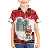 Iraq Christmas Hawaiian Shirt with Santa Ishtar Gate Red Plaid and Snowflake Reindeer Pattern - Wonder Print Shop