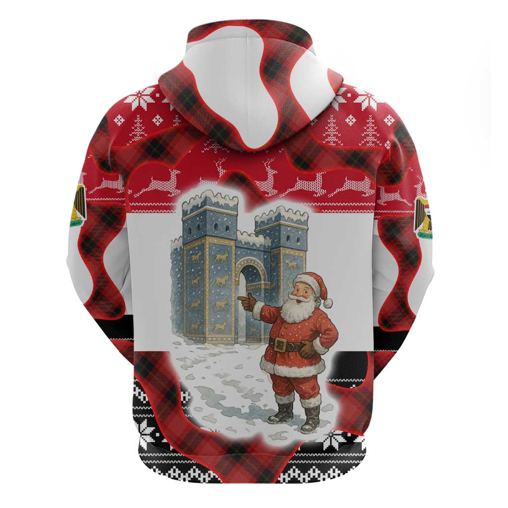 Iraq Christmas Hoodie with Santa Ishtar Gate Red Plaid and Snowflake Reindeer Pattern - Wonder Print Shop