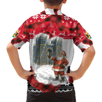Iraq Christmas Kid Hawaiian Shirt with Santa Ishtar Gate Red Plaid and Snowflake Reindeer Pattern - Wonder Print Shop