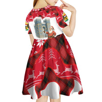 Iraq Christmas Kid Short Sleeve Dress with Santa Ishtar Gate Red Plaid and Snowflake Reindeer Pattern - Wonder Print Shop