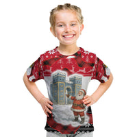 Iraq Christmas Kid T Shirt with Santa Ishtar Gate Red Plaid and Snowflake Reindeer Pattern - Wonder Print Shop