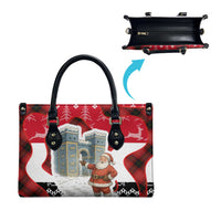 Iraq Christmas Leather Bag with Santa Ishtar Gate Red Plaid and Snowflake Reindeer Pattern - Wonder Print Shop