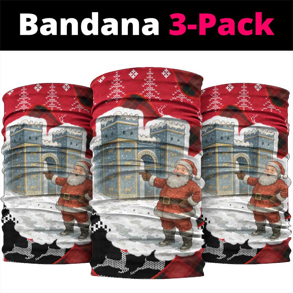 Iraq Christmas Neck Gaiter with Santa Ishtar Gate Red Plaid and Snowflake Reindeer Pattern - Wonder Print Shop