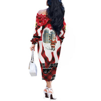 Iraq Christmas Off The Shoulder Long Sleeve Dress with Santa Ishtar Gate Red Plaid and Snowflake Reindeer Pattern - Wonder Print Shop