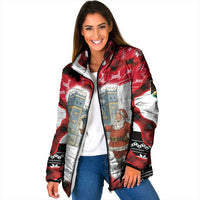 Iraq Christmas Padded Jacket with Santa Ishtar Gate Red Plaid and Snowflake Reindeer Pattern - Wonder Print Shop