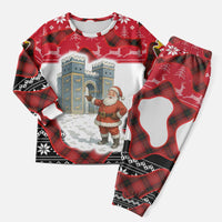 Iraq Christmas Pajama Set with Santa Ishtar Gate Red Plaid and Snowflake Reindeer Pattern - Wonder Print Shop