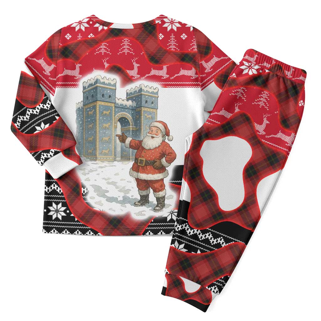 Iraq Christmas Pajama Set with Santa Ishtar Gate Red Plaid and Snowflake Reindeer Pattern - Wonder Print Shop