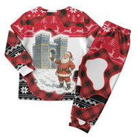 Iraq Christmas Pajama Set with Santa Ishtar Gate Red Plaid and Snowflake Reindeer Pattern - Wonder Print Shop