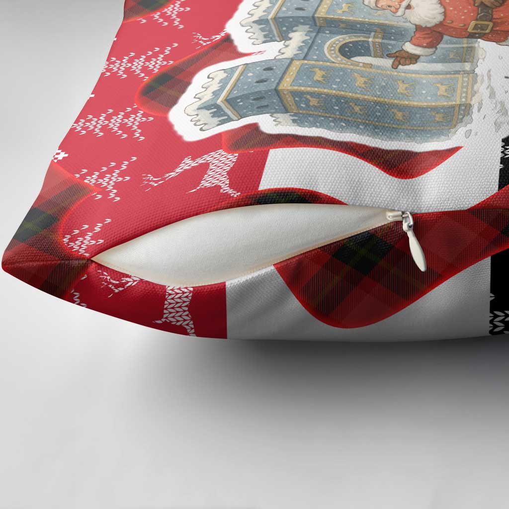 Iraq Christmas Pillow Cover with Santa Ishtar Gate Red Plaid and Snowflake Reindeer Pattern - Wonder Print Shop