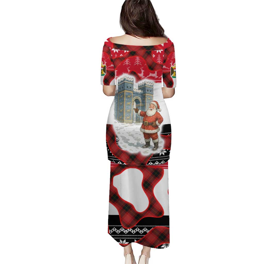Iraq Christmas Puletasi with Santa Ishtar Gate Red Plaid and Snowflake Reindeer Pattern - Wonder Print Shop