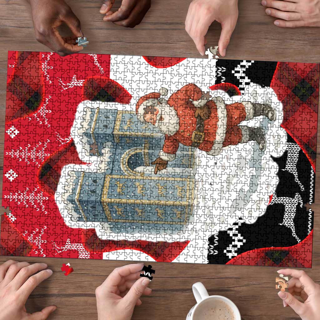 Iraq Christmas Puzzle with Santa Ishtar Gate Red Plaid and Snowflake Reindeer Pattern - Wonder Print Shop