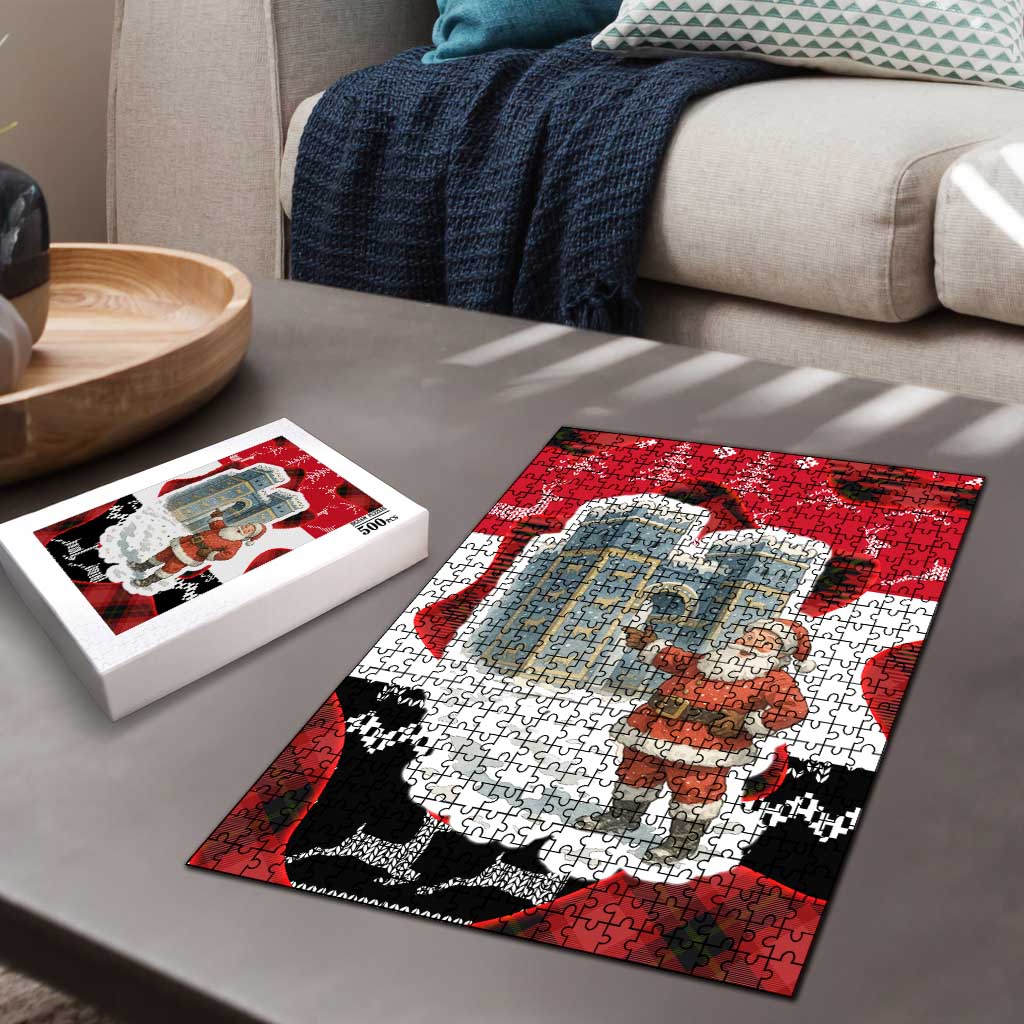 Iraq Christmas Puzzle with Santa Ishtar Gate Red Plaid and Snowflake Reindeer Pattern - Wonder Print Shop