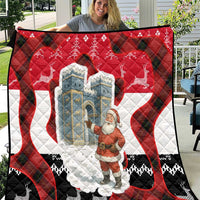 Iraq Christmas Quilt with Santa Ishtar Gate Red Plaid and Snowflake Reindeer Pattern - Wonder Print Shop