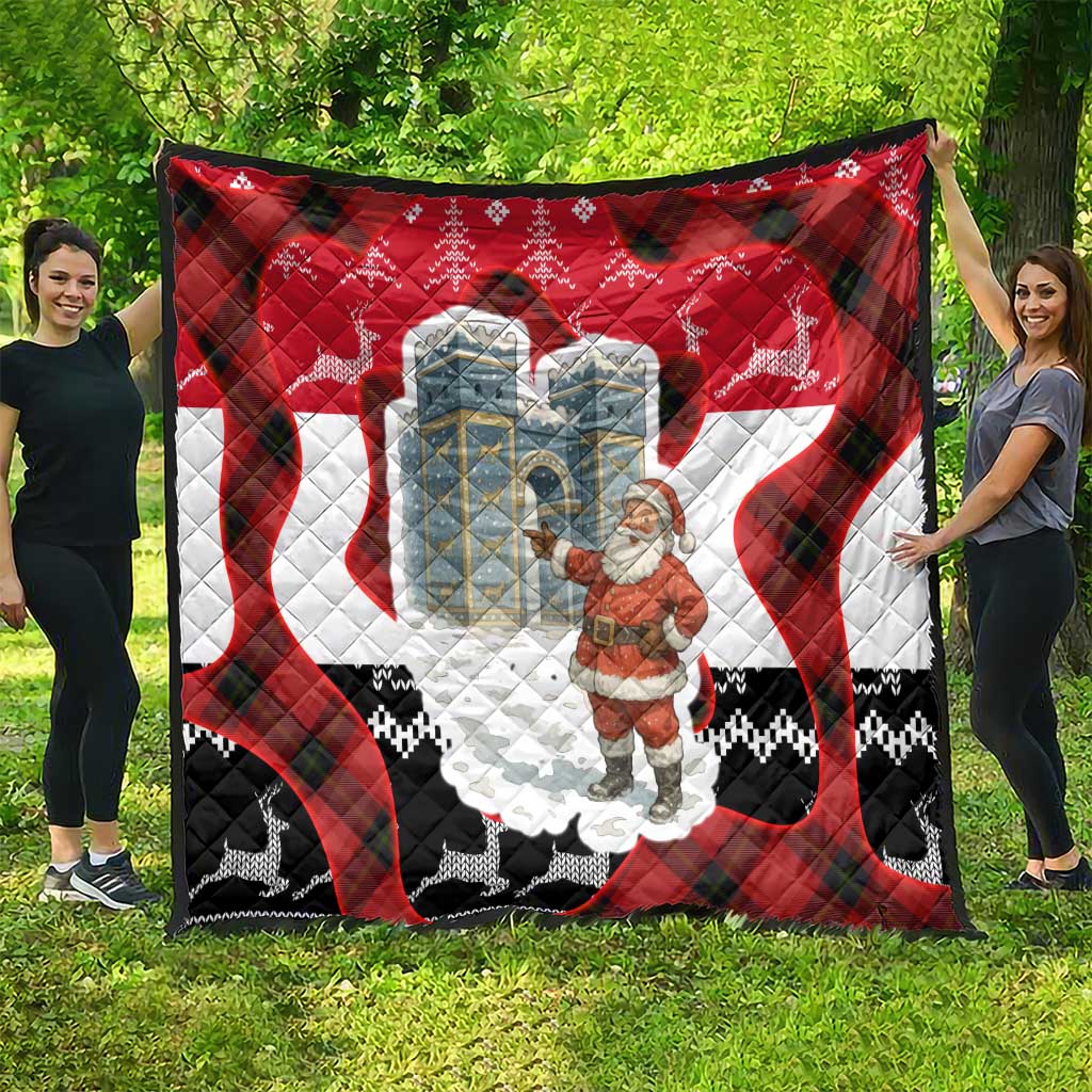 Iraq Christmas Quilt with Santa Ishtar Gate Red Plaid and Snowflake Reindeer Pattern - Wonder Print Shop