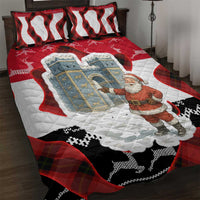 Iraq Christmas Quilt Bed Set with Santa Ishtar Gate Red Plaid and Snowflake Reindeer Pattern - Wonder Print Shop