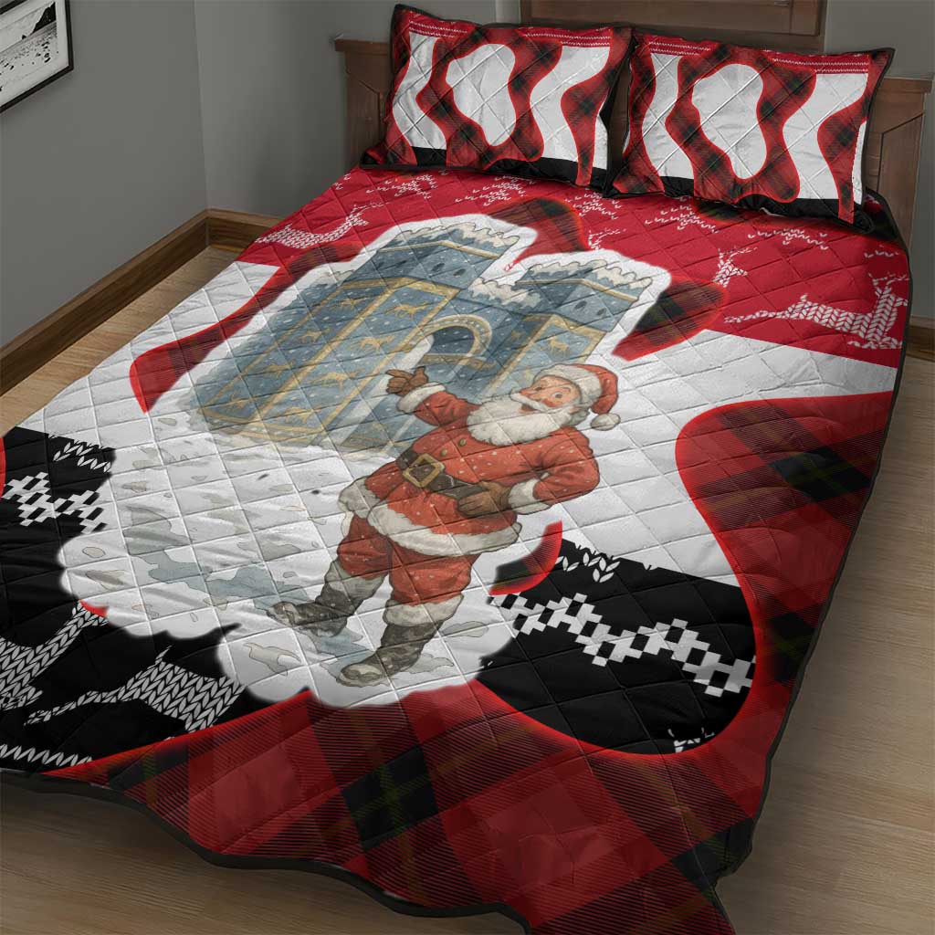 Iraq Christmas Quilt Bed Set with Santa Ishtar Gate Red Plaid and Snowflake Reindeer Pattern - Wonder Print Shop
