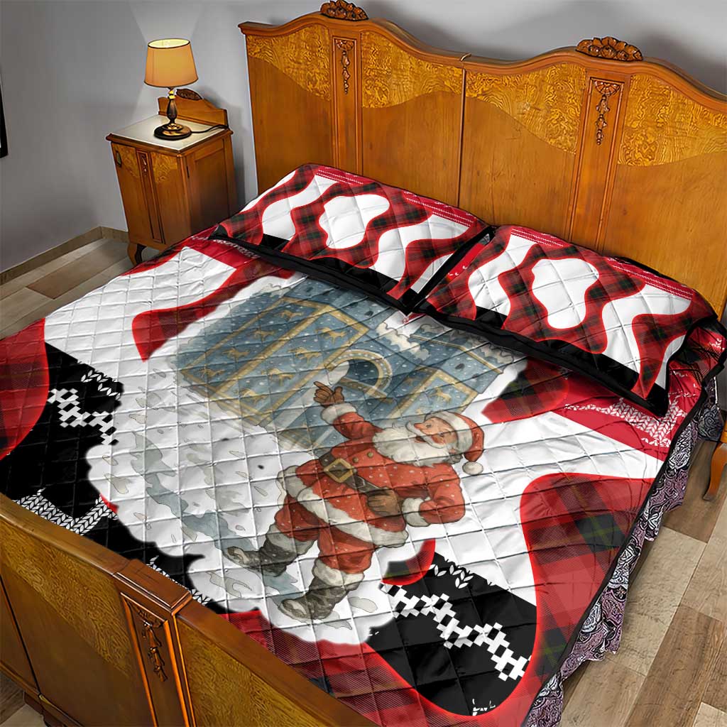 Iraq Christmas Quilt Bed Set with Santa Ishtar Gate Red Plaid and Snowflake Reindeer Pattern - Wonder Print Shop
