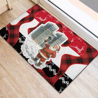 Iraq Christmas Rubber Doormat with Santa Ishtar Gate Red Plaid and Snowflake Reindeer Pattern - Wonder Print Shop