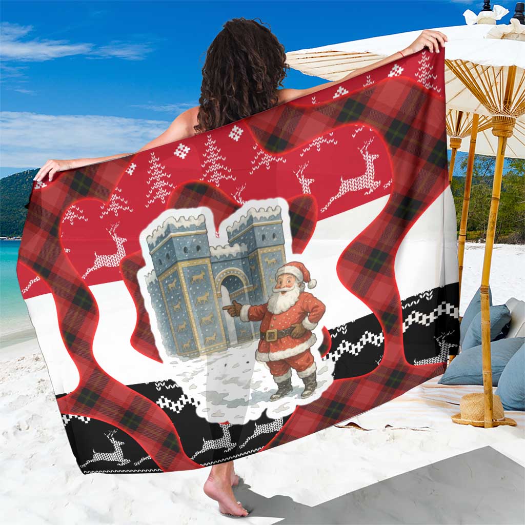 Iraq Christmas Sarong with Santa Ishtar Gate Red Plaid and Snowflake Reindeer Pattern - Wonder Print Shop