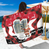 Iraq Christmas Sarong with Santa Ishtar Gate Red Plaid and Snowflake Reindeer Pattern - Wonder Print Shop