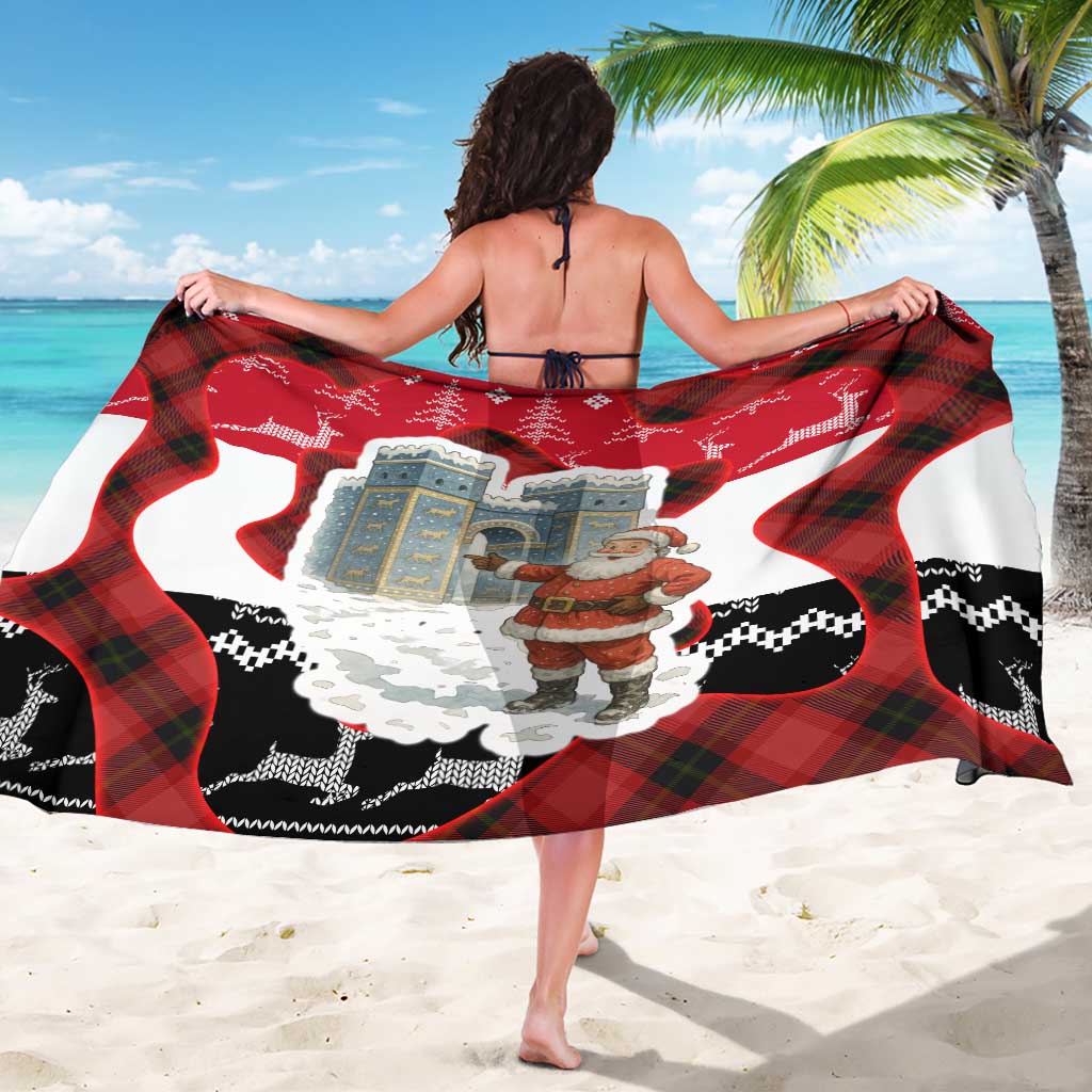 Iraq Christmas Sarong with Santa Ishtar Gate Red Plaid and Snowflake Reindeer Pattern - Wonder Print Shop