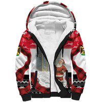 Iraq Christmas Sherpa Hoodie with Santa Ishtar Gate Red Plaid and Snowflake Reindeer Pattern - Wonder Print Shop